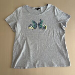 Karen Scott 1X Plus Size T-Shirt Blue Gemstone Butterfly Embellished 100% Cotton